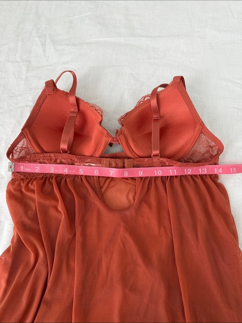 Vintage Y2K Hush Intimates Lace Mesh Babydoll Burnt Orange Top M